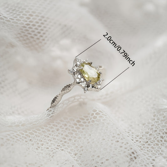 1pc 925 Silver Light Luxury Olive Green Inlaid Vintage Style Ring for Women, High-Quality Jewelry Suitable for Daily and Business Wear, Approximately 1.4g