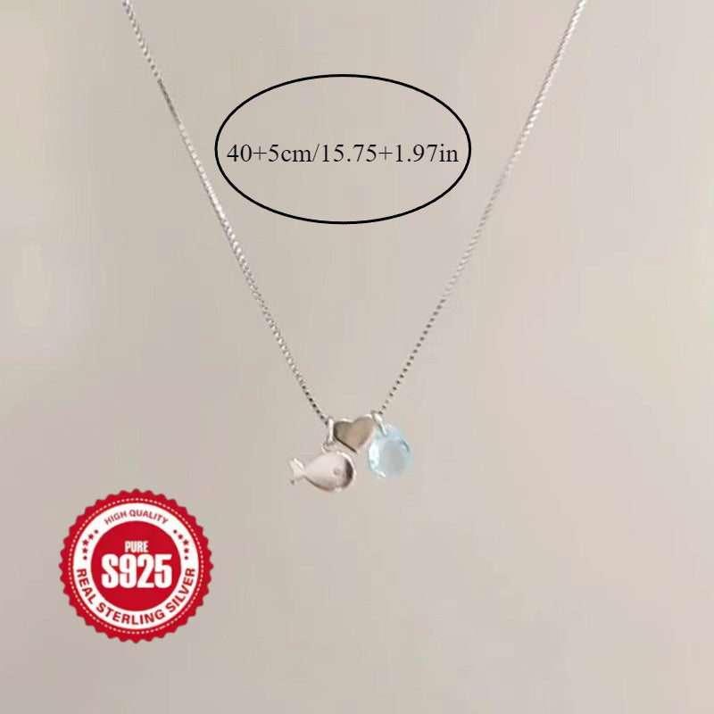 1pc of 925 silver ladies necklace, purr fish small fish drop design, simple ins style niche sweet clavicle chain