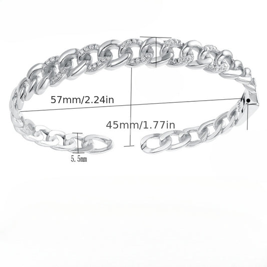 925 Silvery Set Moissanite Diamond Cuban Chain Bracelet Fashionable and Elegant