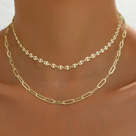 Lxalry Double Layer Clavicle Chain Necklace Women Girls Recycled Iron Stackable Jewelry Set Nickel - Lead - Birthday Anniversary