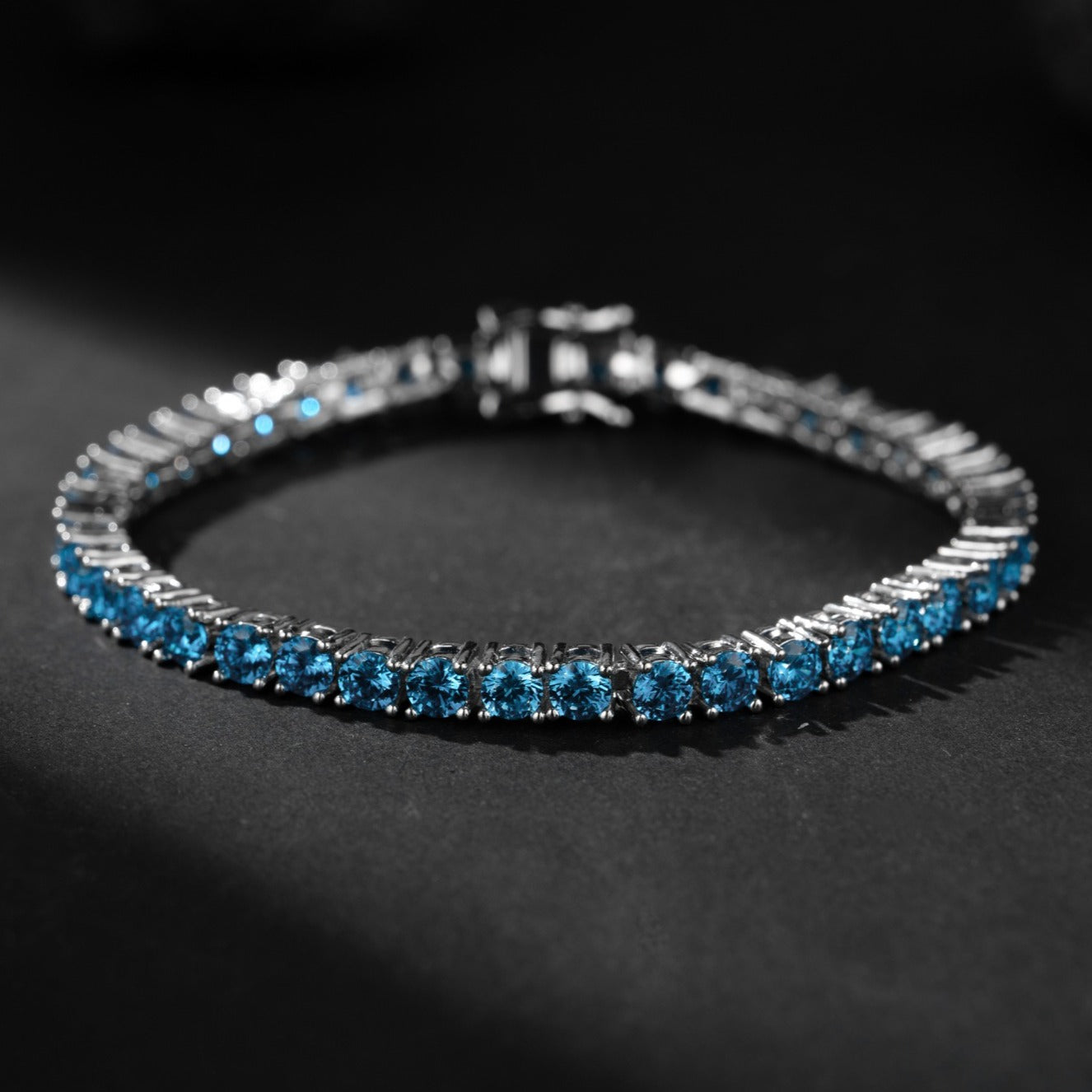 12.0 Carats Blue Moissanite Tennis Bracelet, D Color VVS1 Round Cut, 925 Sterling Silver Hip-hop Bracelet, High Quality Jewelry For Daily Wear, Fine Fashionable Essential Items