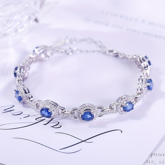 A Stylish And Versatile 925 Silver Bracelet With Natural Blue Sapphire, Perfect For Any Occasion