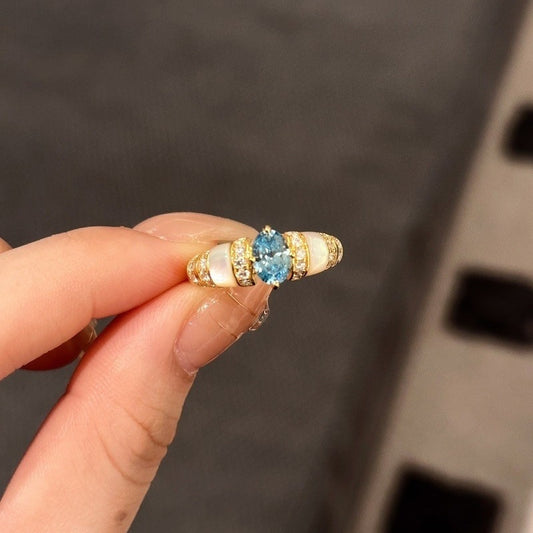 1pc Fantasy Sea Blue And White Butterfly Ring S925 Sterling Silvery Vintage Medieval Style Moissanite Inlaid Ring