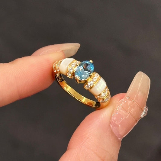 1pc Fantasy Sea Blue And White Butterfly Ring S925 Sterling Silvery Vintage Medieval Style Moissanite Inlaid Ring