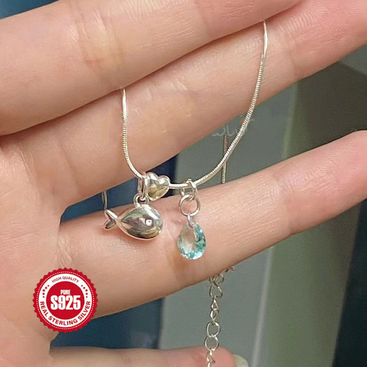 1pc of 925 silver ladies necklace, purr fish small fish drop design, simple ins style niche sweet clavicle chain