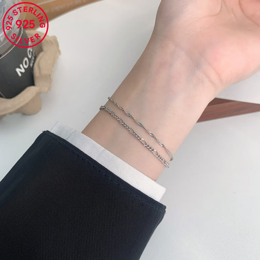 S925 Sterling Silvery Versatile Ripple Chain Double Layer Bracelet, Niche Elegant Stackable Fashion Accessory for Women, Elegant Adornment, Stylish Accessory, Highquality Craftsmanship