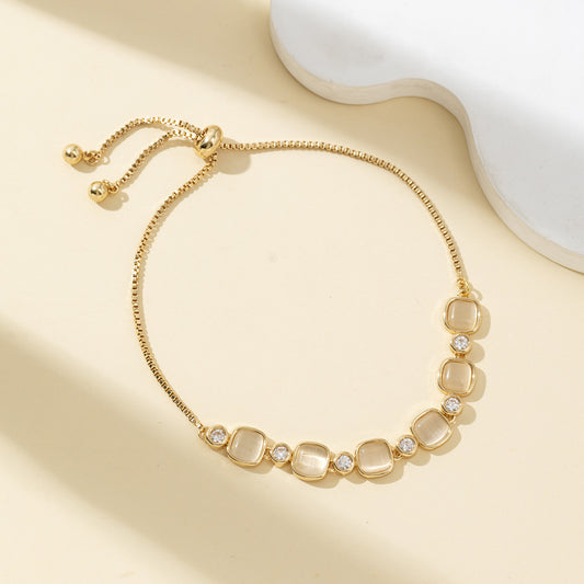 Elegant Golden-Tone Opal Bracelet with Sparkling Accents - Chic Daytime & Evening Jewelry for Women, Perfect Gift for Couples, Fashionable Accessory for Casual Attire, Casual Accessory|Chic Bracelet|Zinc Alloy Bracelet