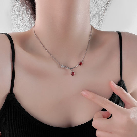 Niche Design Cherry Collarbone Chain | Women'S New Trendy Simple Light Luxury Necklace, Versatile Neck Chain Jewelry, Zinc Alloy, Boho Style