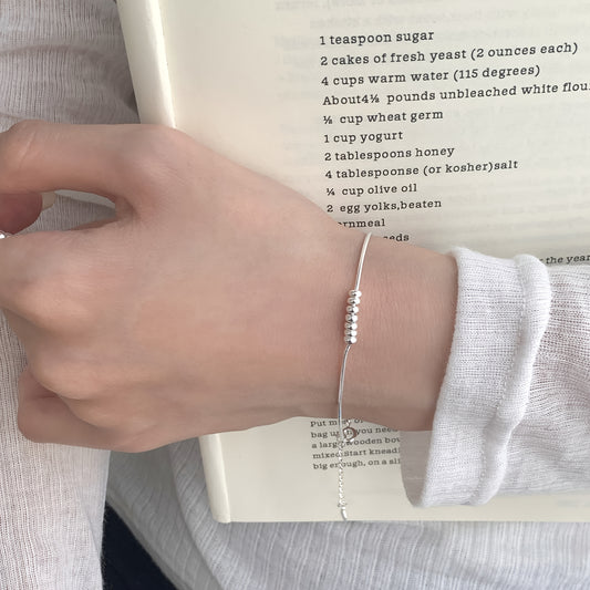 Korean Style Niche S925 Sterling Silvery Snake Bone Chain Silvery Bead Bracelet for Women, Simple and Versatile Korean-Inspired Fresh Silvery Jewelry Accessory (Net Weight: 1.98g), High-end Fine Jewelry