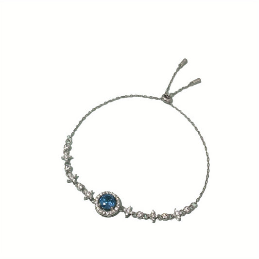 Mozambican Star Bracelet Girls Niche Fresh Jewelry S925 Sterling Silvery Round Moissanite Blue Topaz Korean Version Genuine