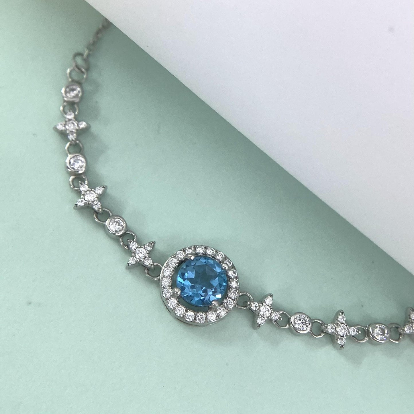Mozambican Star Bracelet Girls Niche Fresh Jewelry S925 Sterling Silvery Round Moissanite Blue Topaz Korean Version Genuine