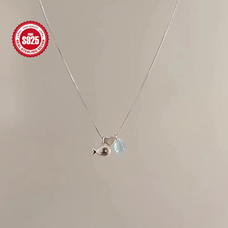 1pc of 925 silver ladies necklace, purr fish small fish drop design, simple ins style niche sweet clavicle chain