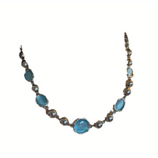 French High-End Necklace Summer Dopamine Bue Whiening Choker Necklace Hot Grl Cros-Flower Collarbone Chain Summer