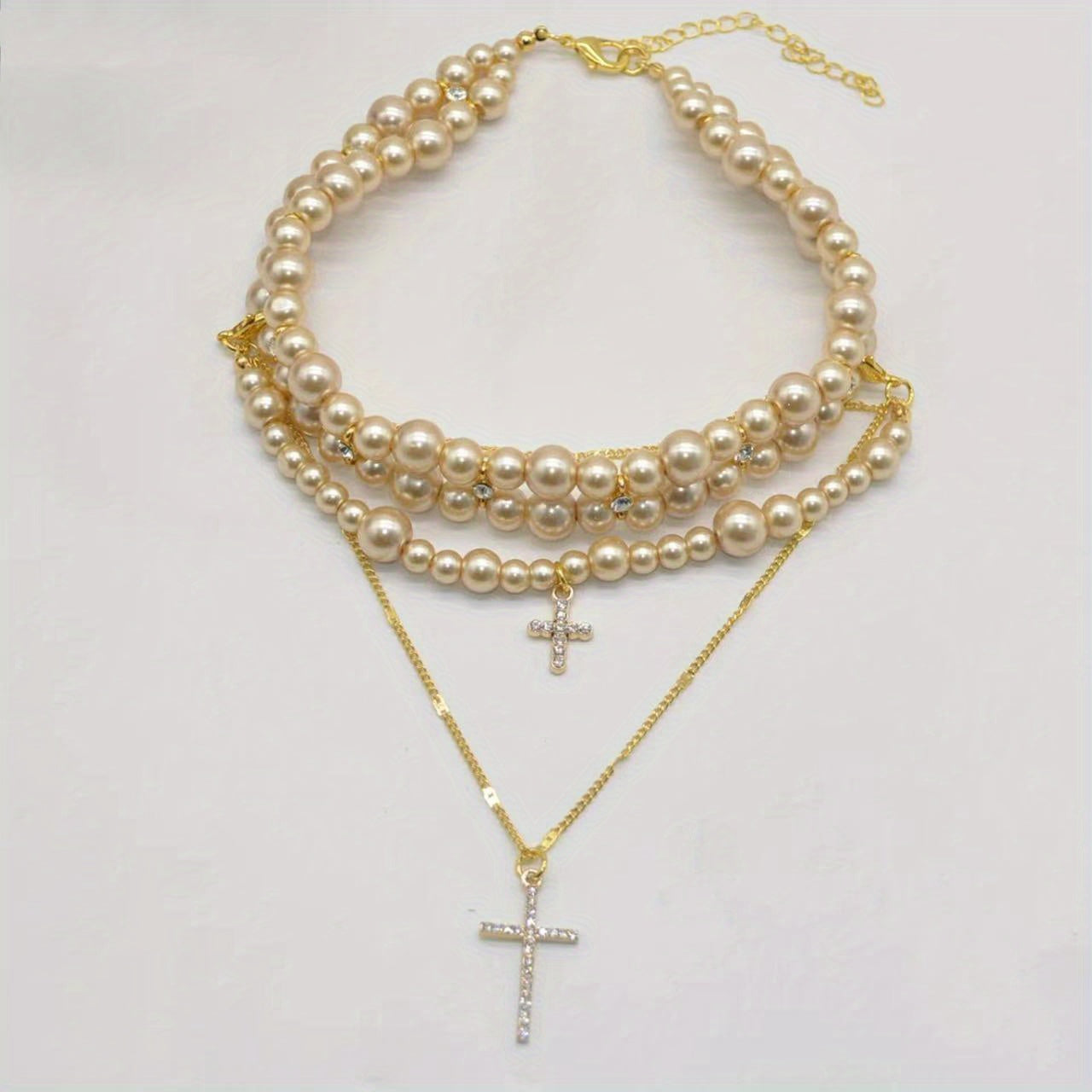 Multi-layered Pearl Cross Pendant Light Luxury Sweater Chain Personalized Fashion Necklace