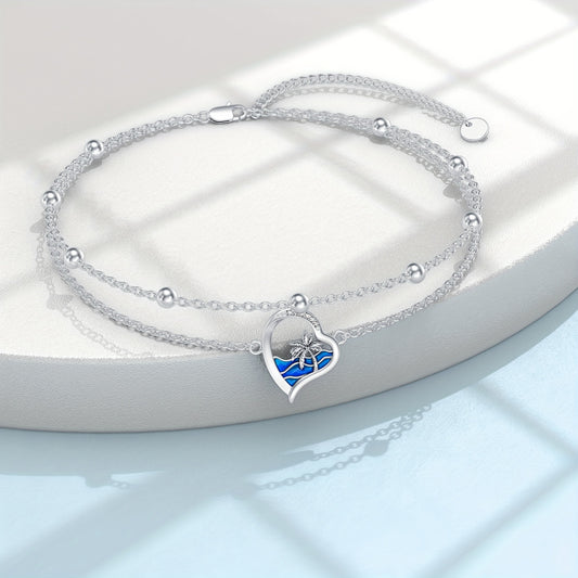 Beach Bracelet Sterling Silvery Ocean Wave Heart Bracelet Jewelry