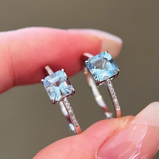 s925 sterling silver sea blue Zirconia ring exquisite gentle white temperament fashionable versatile ring