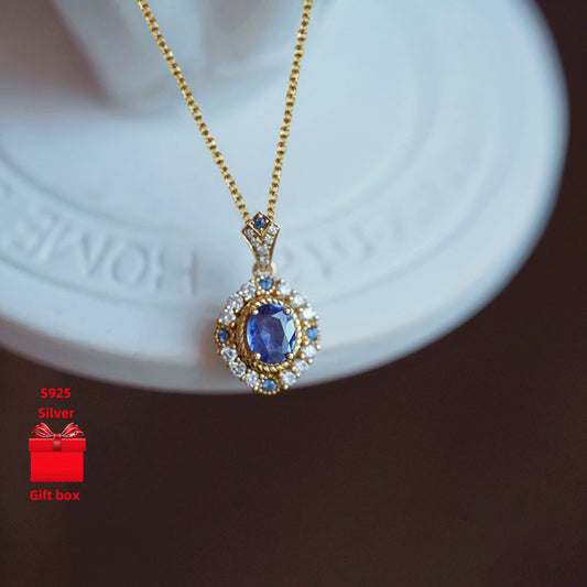 925 Silver Necklace. Luxurious Palace Style Accessories, Oval Pendant, Vintage Design Necklace. Ladies' Necklace, Complimentary Jewelry Box,