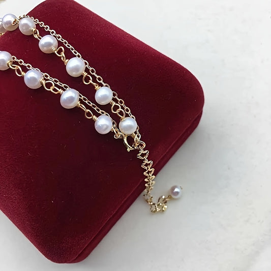 French-Inspired Double Layer Freshwater Pearl Collar Necklace, Fashion Theme