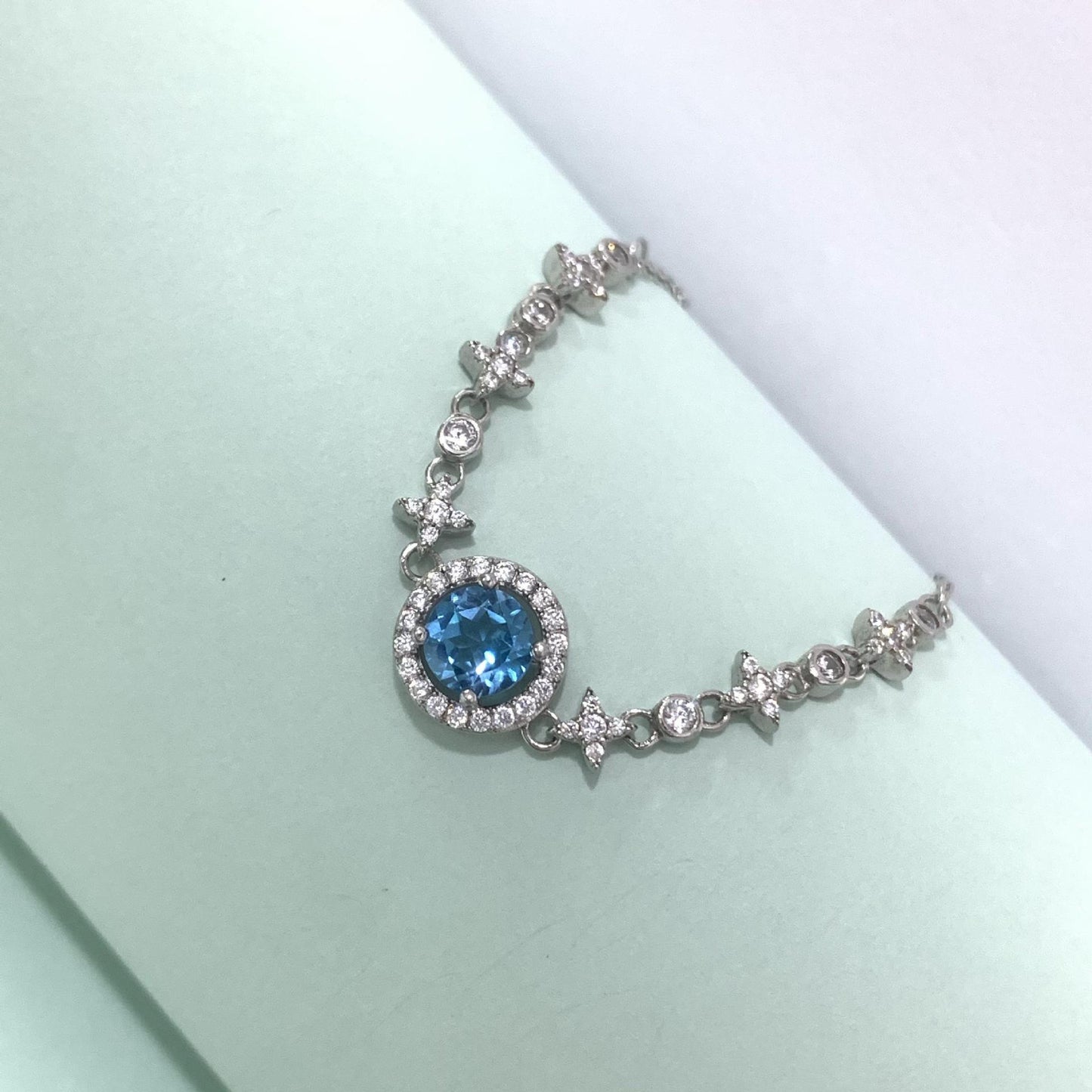 Mozambican Star Bracelet Girls Niche Fresh Jewelry S925 Sterling Silvery Round Moissanite Blue Topaz Korean Version Genuine