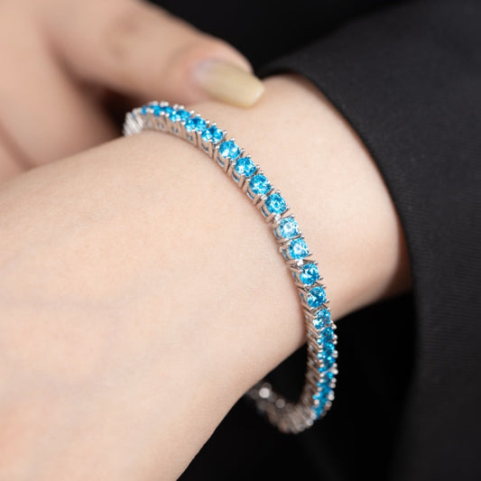12.0 Carats Blue Moissanite Tennis Bracelet, D Color VVS1 Round Cut, 925 Sterling Silver Hip-hop Bracelet, High Quality Jewelry For Daily Wear, Fine Fashionable Essential Items