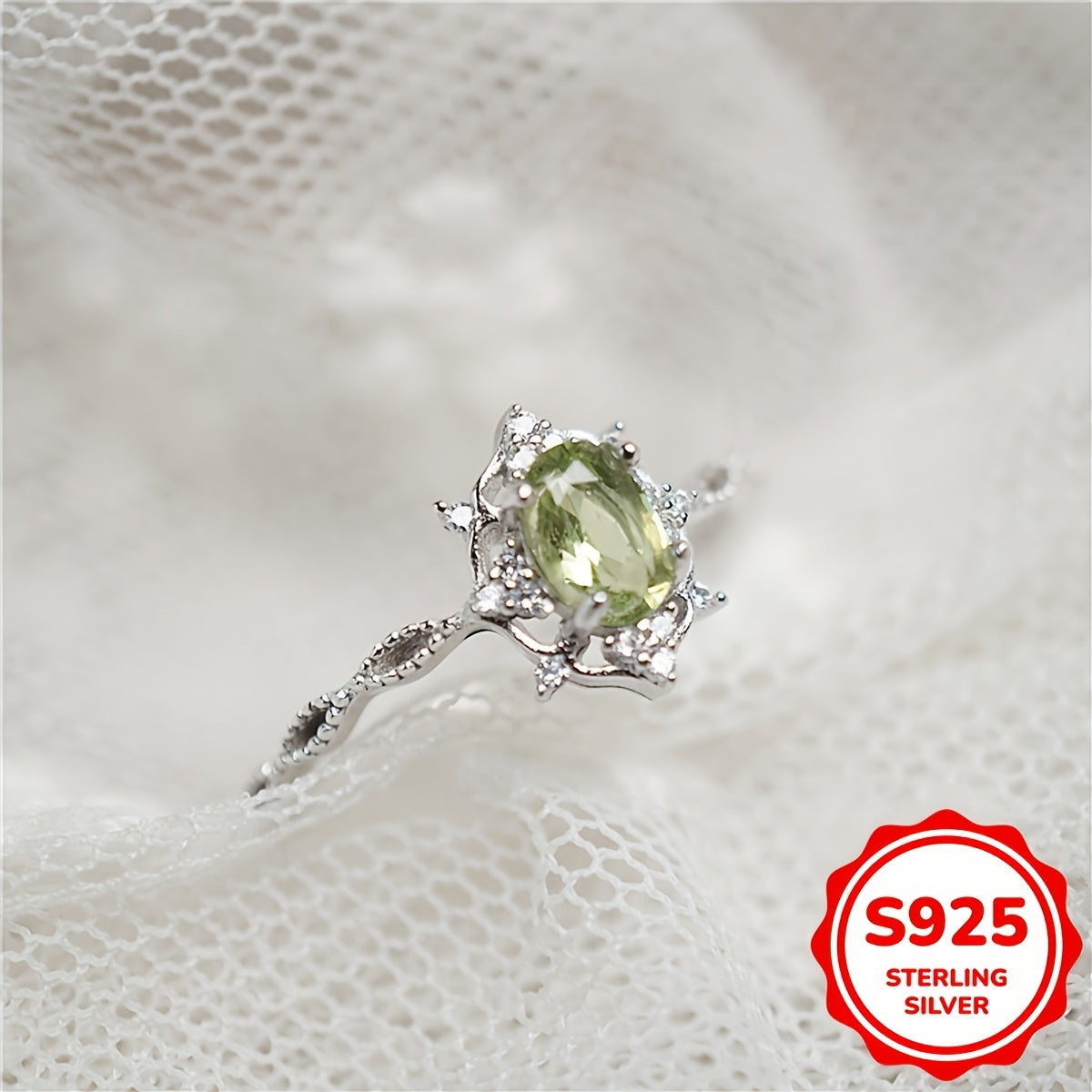 1pc 925 Silver Light Luxury Olive Green Inlaid Vintage Style Ring for Women, High-Quality Jewelry Suitable for Daily and Business Wear, Approximately 1.4g
