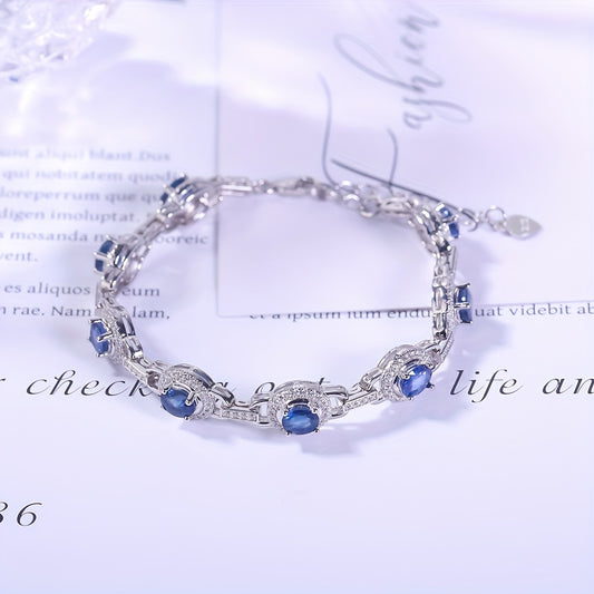 A Stylish And Versatile 925 Silver Bracelet With Natural Blue Sapphire, Perfect For Any Occasion