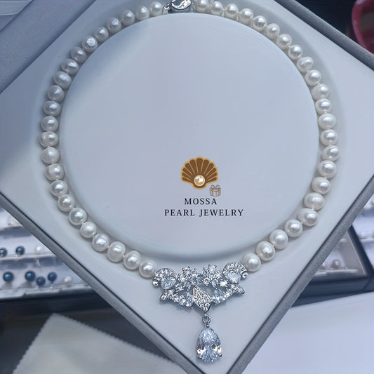 Elegant 7-8mm Oval Freshwater Pearls Necklace for Teenager - Perfect Gift for Mom, BFF, or Girlfriend, Includes Stylish Gift Box