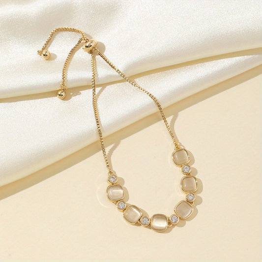 Elegant Golden-Tone Opal Bracelet with Sparkling Accents - Chic Daytime & Evening Jewelry for Women, Perfect Gift for Couples, Fashionable Accessory for Casual Attire, Casual Accessory|Chic Bracelet|Zinc Alloy Bracelet