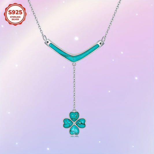 Natural Turquoise Four Leaf Clover Necklace for Women 925 Sterling Sliver Western Turquoise Lucky Clover Pendant Necklace Genuine Turquoise Jewelry